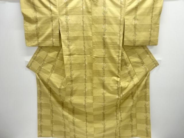 JAPANESE KIMONO / TSUMUGI / WOVEN GRID & FLOWER 